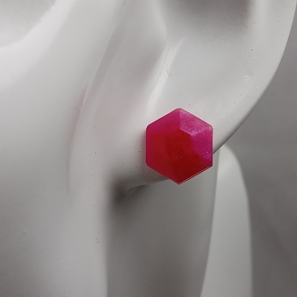5/$25 Hexagon Pink Stud Earrings